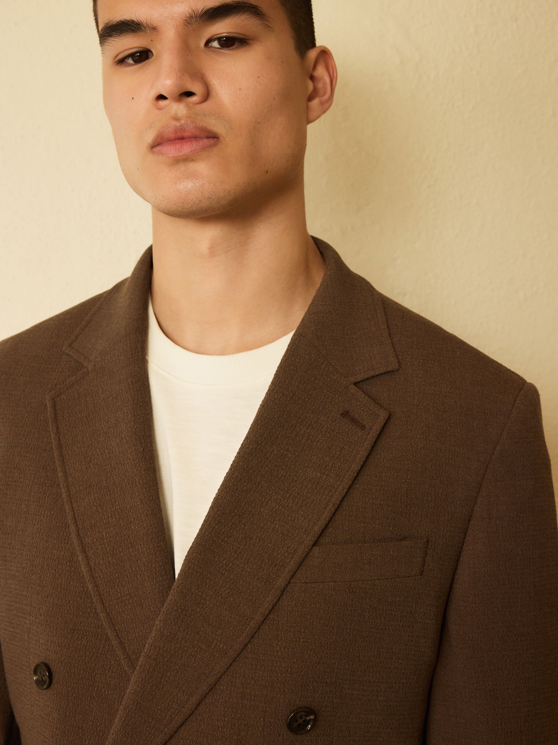 Buy Brown Relaxed Fit Double Breasted Seersucker Texture Suit