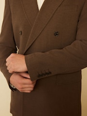 بني - Relaxed Fit Double Breasted Seersucker Texture Suit Jacket - Image 6 of 17