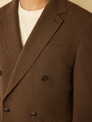 بني - Relaxed Fit Double Breasted Seersucker Texture Suit Jacket - Image 7 of 17