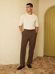 Brown Relaxed Fit Seersucker Texture Suit Trousers - Image 1 of 10