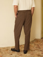 Brown Relaxed Fit Seersucker Texture Suit Trousers - Image 2 of 10