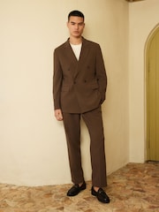 Brown Relaxed Fit Seersucker Texture Suit Trousers - Image 5 of 10