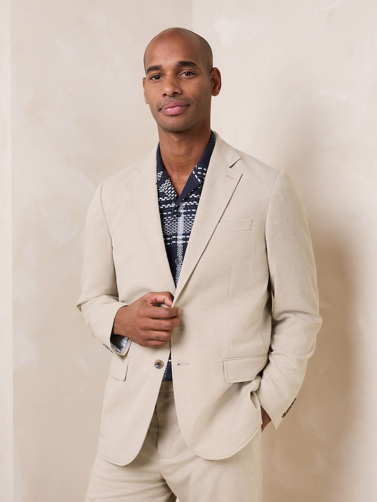 صخري - Relaxed Fit Seersucker Texture Suit Jacket - Image 1 of 11