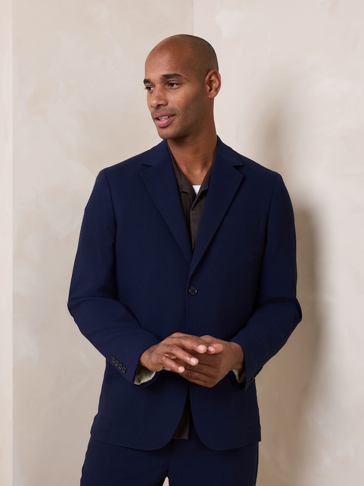 أزرق داكن - Relaxed Fit Seersucker Texture Suit Jacket - Image 1 of 4