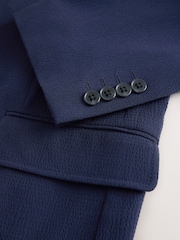 Navy Relaxed Fit Seersucker Texture Suit Jacket - Image 12 of 13