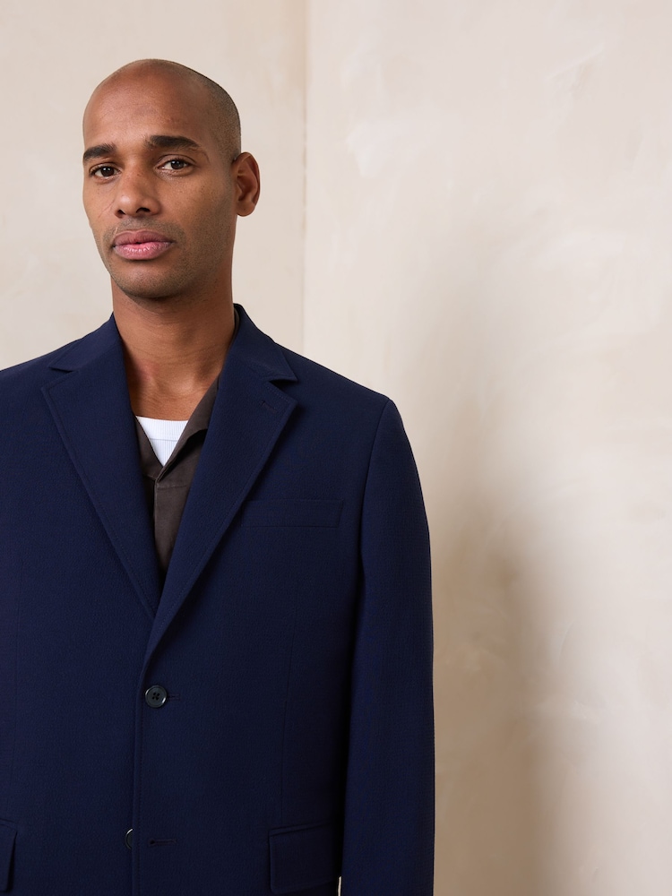 أزرق داكن - Relaxed Fit Seersucker Texture Suit Jacket - Image 4 of 4