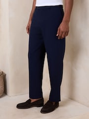 Navy Relaxed Fit Seersucker Texture Suit Trousers - Image 1 of 9