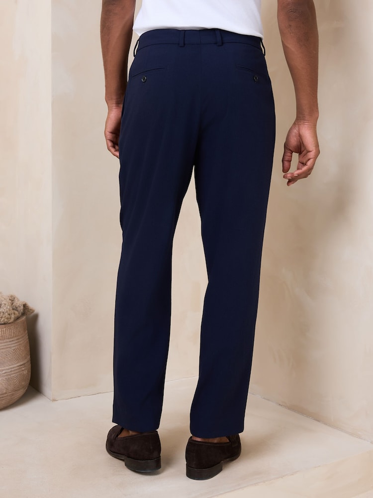 Navy Relaxed Fit Seersucker Texture Suit Trousers - Image 2 of 9