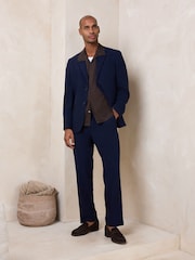 Navy Relaxed Fit Seersucker Texture Suit Trousers - Image 4 of 9