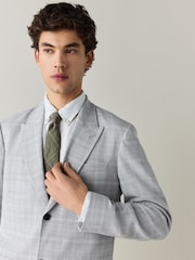 Grey Relaxed Fit Seersucker Check Suit Jacket - Image 1 of 11