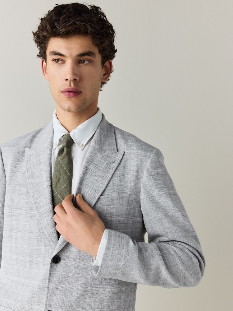 Grey Relaxed Fit Seersucker Check Suit Jacket - Image 1 of 11 Grey Relaxed Fit Seersucker Check Suit Jacket - Image 1 of 11