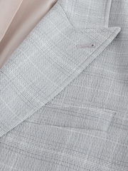 Grey Relaxed Fit Seersucker Check Suit Jacket - Image 10 of 11