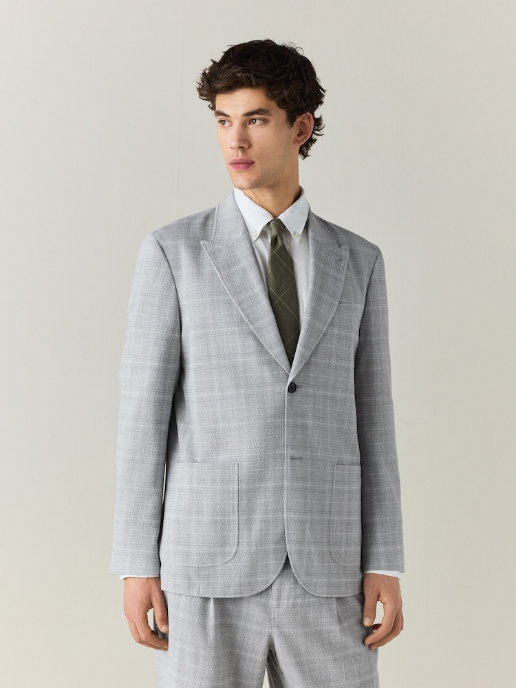 Grey Relaxed Fit Seersucker Check Suit Jacket - Image 2 of 11 Grey Relaxed Fit Seersucker Check Suit Jacket - Image 2 of 11