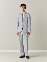 Grey Relaxed Fit Seersucker Check Suit Jacket - Image 4 of 11