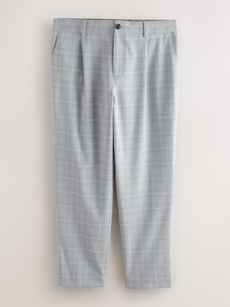 Grey Relaxed Fit Seersucker Check Suit Trousers - Image 1 of 5