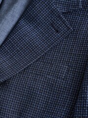 Navy Relaxed Fit Wool Blend Gingham Check Suit Jacket - Image 10 of 11