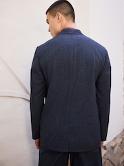 أزرق داكن - Relaxed Fit Wool Blend Gingham Check Suit Jacket - صورة 5 من 9