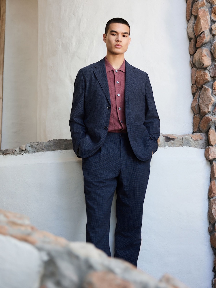 أزرق داكن - Relaxed Fit Wool Blend Gingham Check Suit Jacket - صورة 9 من 9 أزرق داكن - Relaxed Fit Wool Blend Gingham Check Suit Jacket - صورة 9 من 9