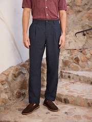 Navy Relaxed Fit Wool Blend Gingham Check Suit Trousers - Image 1 of 5