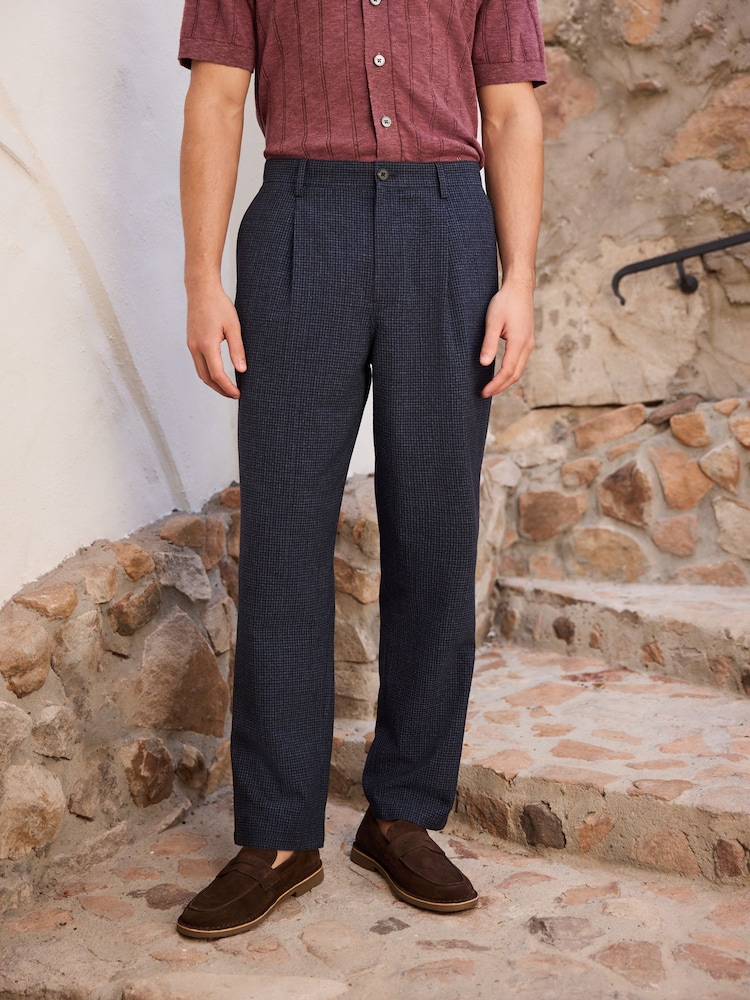 Navy Relaxed Fit Wool Blend Gingham Check Suit Trousers - Image 1 of 5