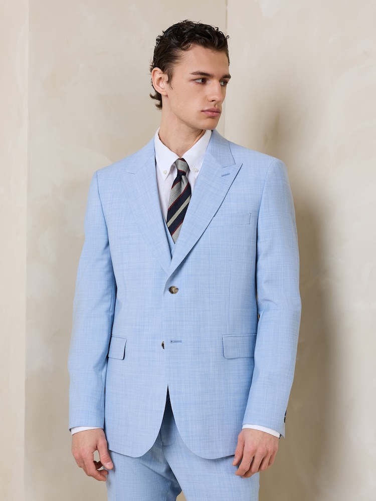 Light Blue N.Premium Tailored Fit Wool Blend Motion Flex Marl Texture Suit Jacket - Image 1 of 13