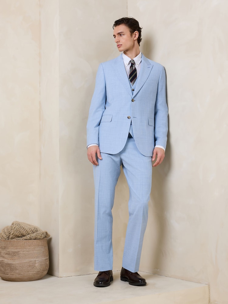 Light Blue N.Premium Tailored Fit Wool Blend Motion Flex Marl Texture Suit Jacket - Image 2 of 13