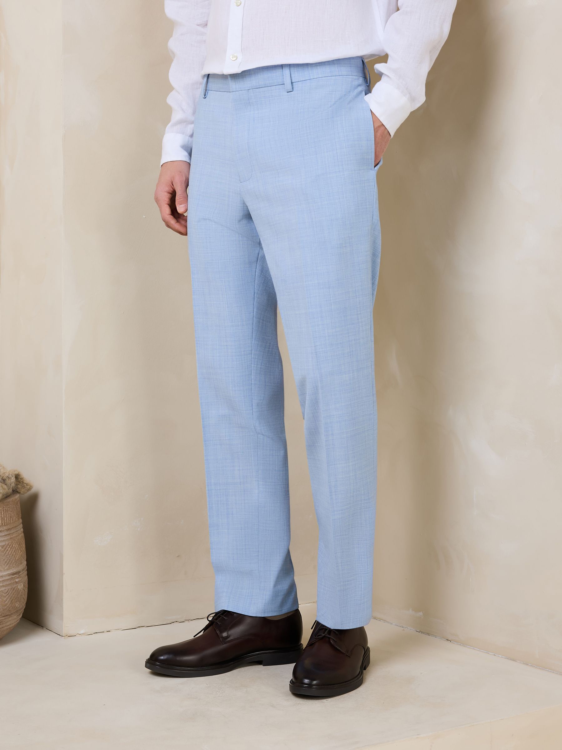 Buy Light Blue N.Premium Tailored Fit Wool Blend Motion Flex Marl