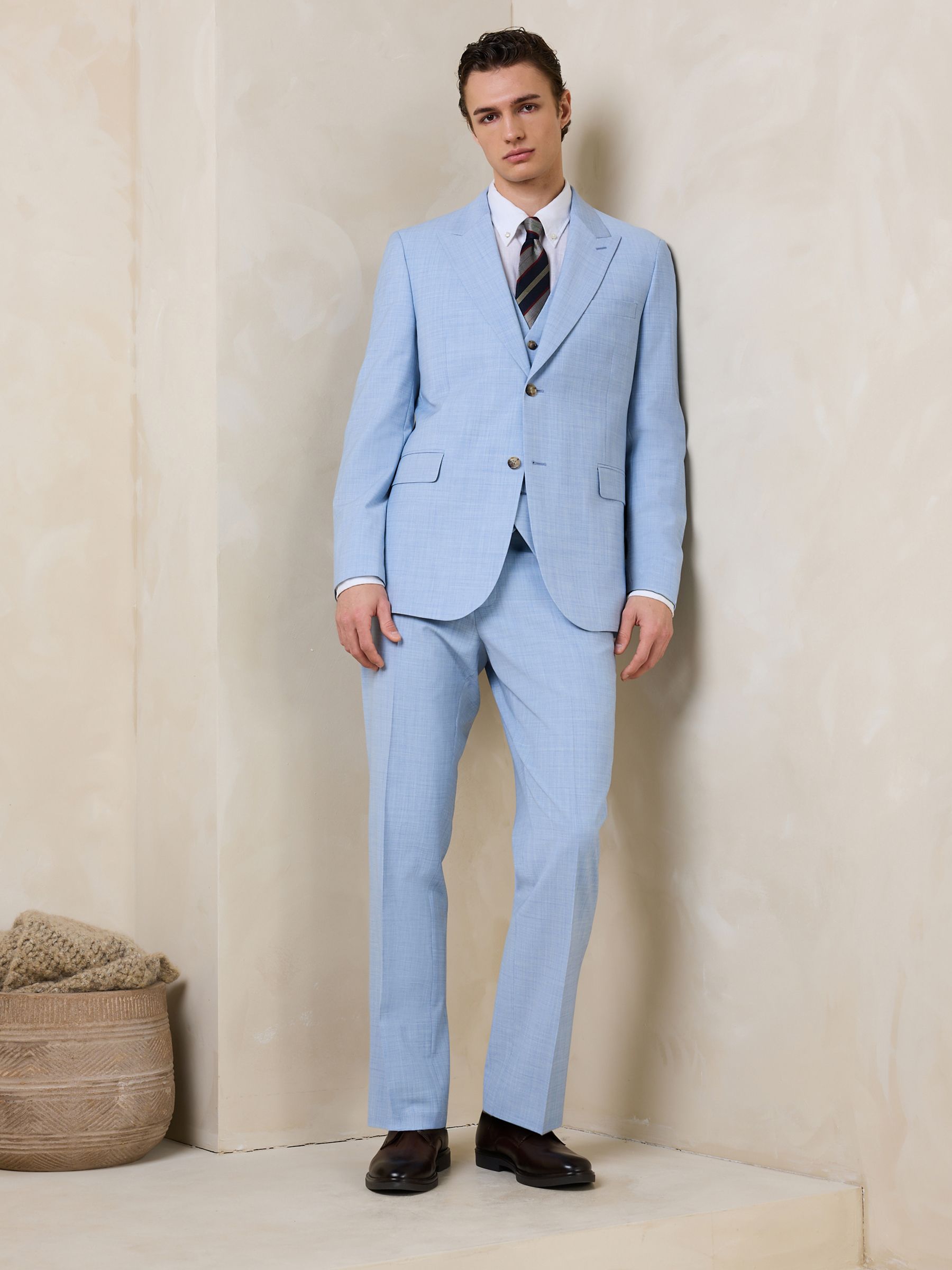 Buy Light Blue N.Premium Tailored Fit Wool Blend Motion Flex Marl