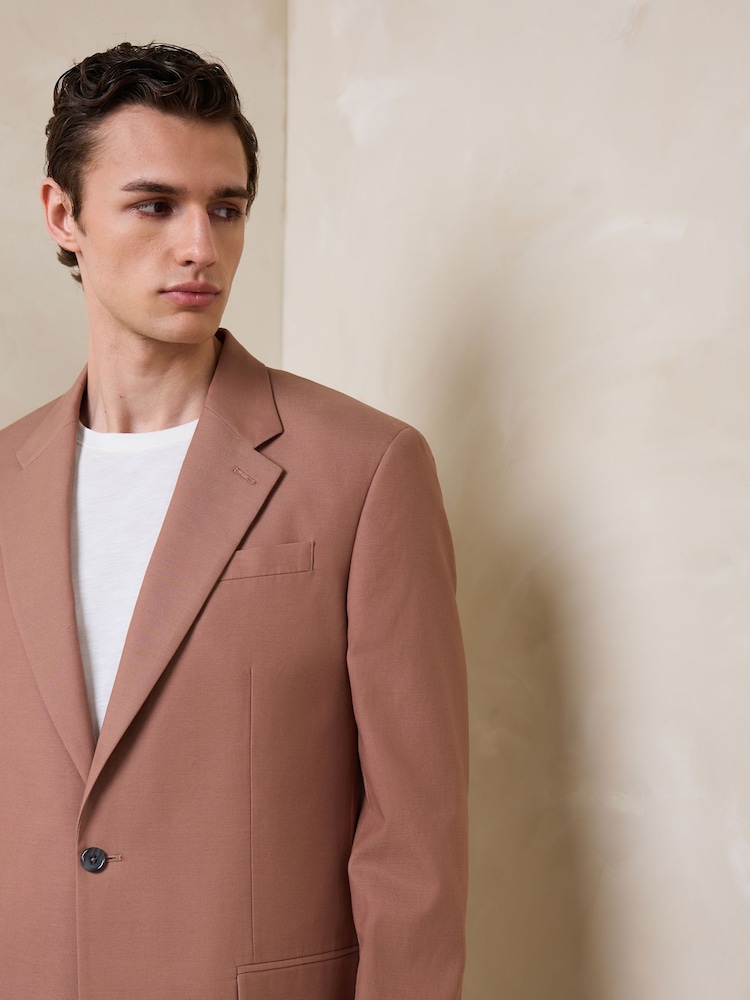 Светло-коричневый - Loose Fit Cotton Linen Suit Jacket - Изображение 2 5