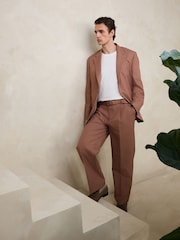 Светло-коричневый - Loose Fit Cotton Linen Suit Jacket - Изображение 4 5