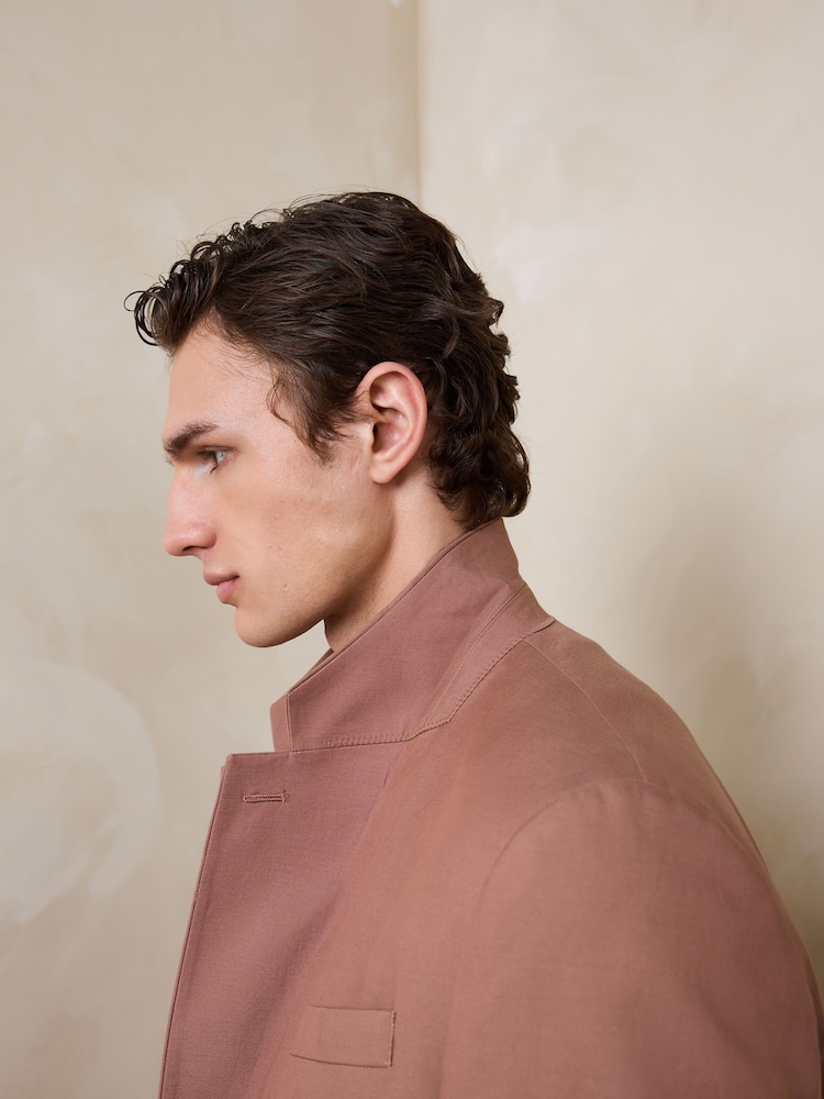 Светло-коричневый - Loose Fit Cotton Linen Suit Jacket - Изображение 5 5