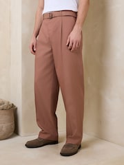 Светло-коричневый - Loose Fit Cotton Linen Suit Trousers - Изображение 1 4