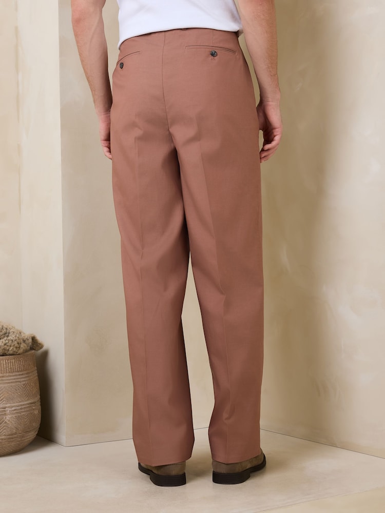 Светло-коричневый - Loose Fit Cotton Linen Suit Trousers - Изображение 2 4