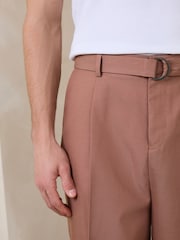 Светло-коричневый - Loose Fit Cotton Linen Suit Trousers - Изображение 3 4