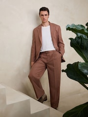 Светло-коричневый - Loose Fit Cotton Linen Suit Trousers - Изображение 4 4