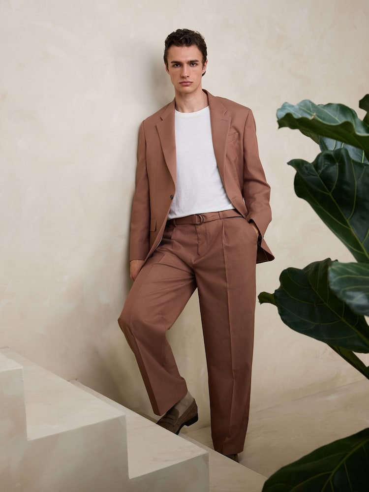 Светло-коричневый - Loose Fit Cotton Linen Suit Trousers - Изображение 4 4