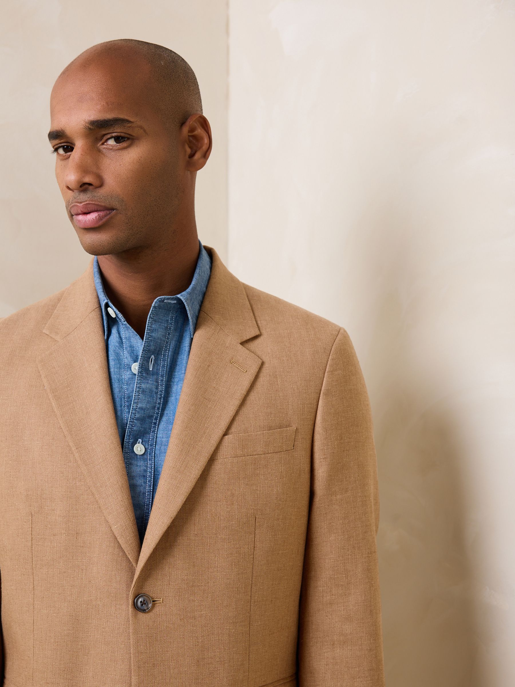 Buy Toffee Brown Tailored Fit Linen Blend Texture Suit Jacket from