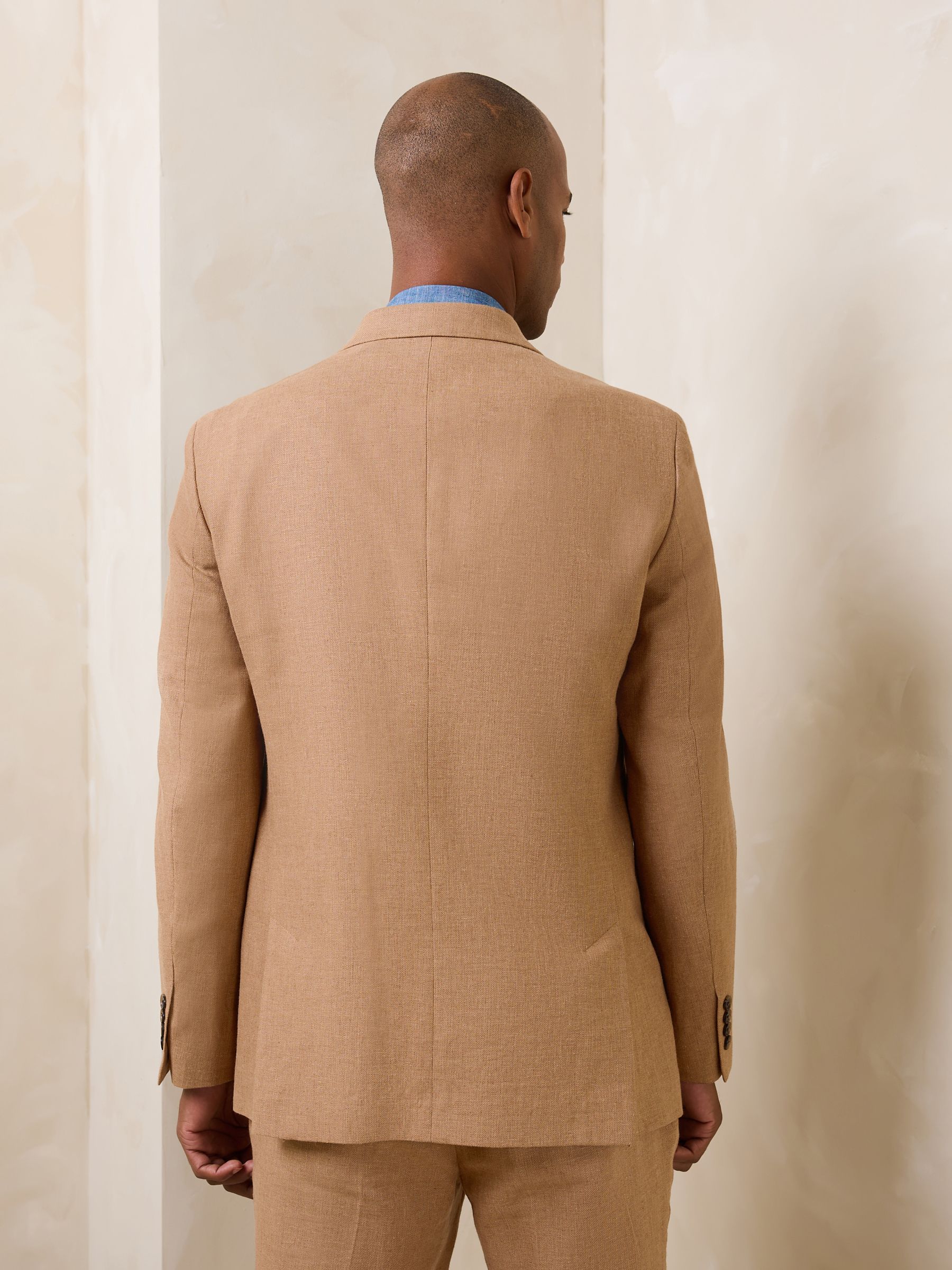 Buy Toffee Brown Tailored Fit Linen Blend Texture Suit Jacket from