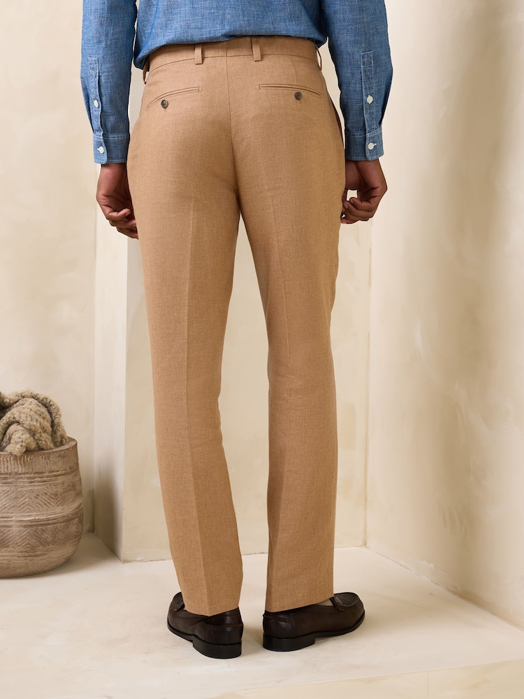Mens Next Toffee Brown Tailored Fit Linen Blend Texture Suit Trousers 34W x 33L (UK 34 L) Mens Next Toffee Brown Tailored Fit Linen Blend Texture Suit Trousers 34W x 33L (UK 34 L)