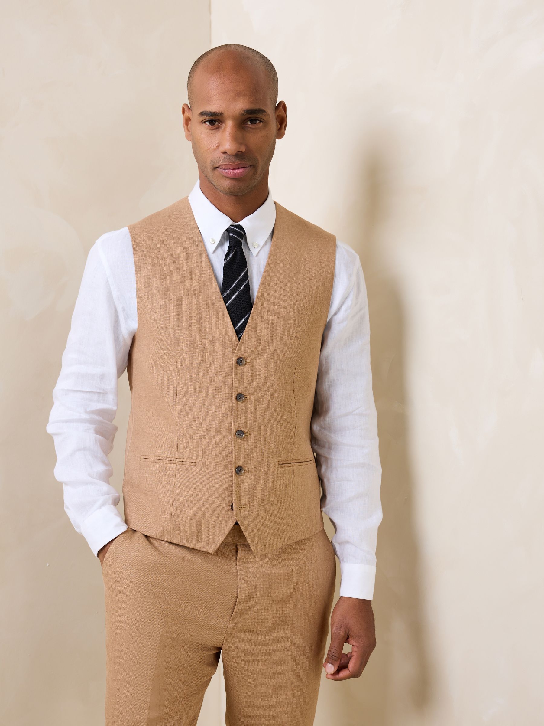 Buy Toffee Brown N.Premium Linen Blend Texture Suit Waistcoat from