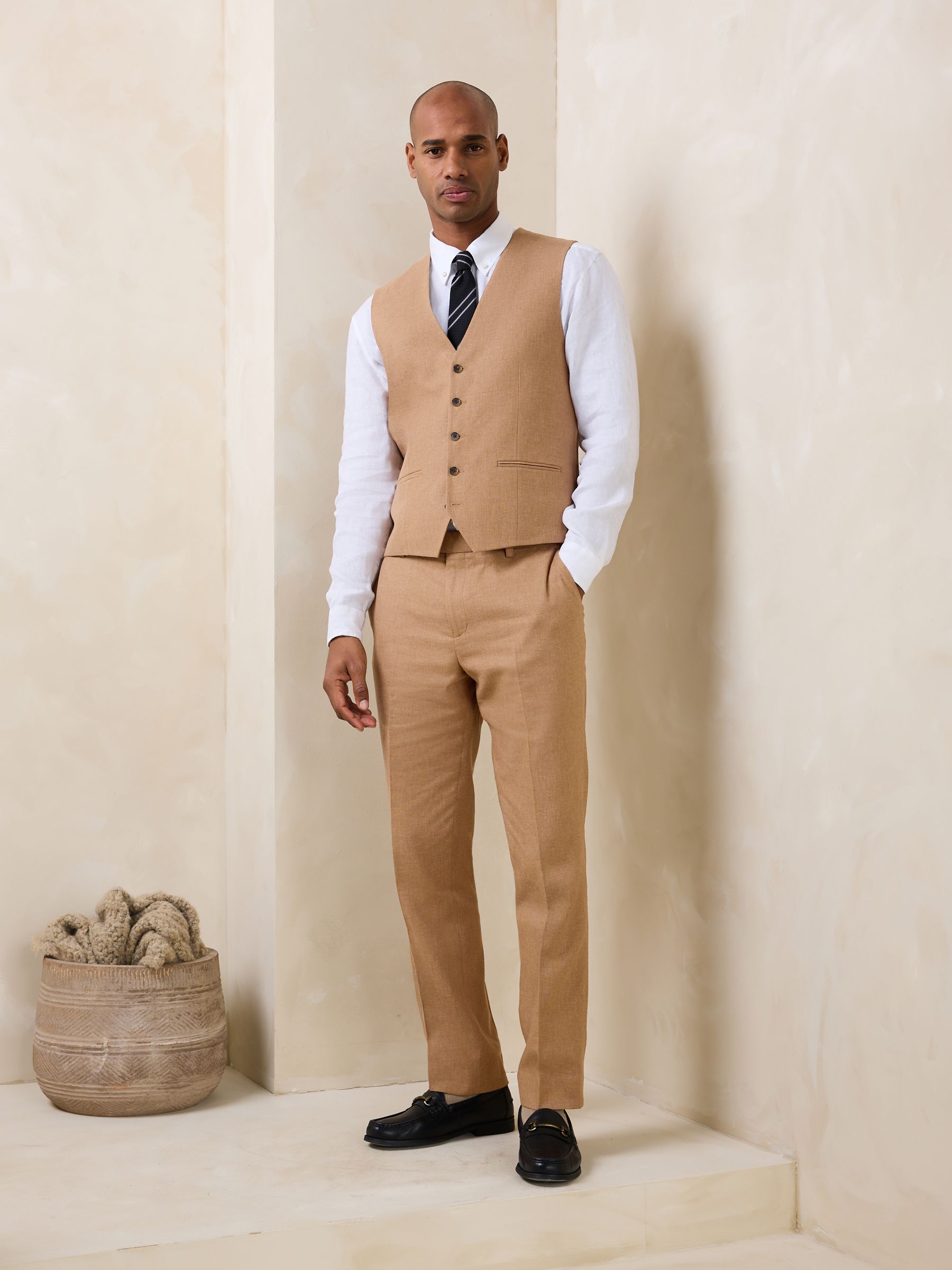 Buy Toffee Brown Linen Blend Texture Suit Waistcoat from Next USA