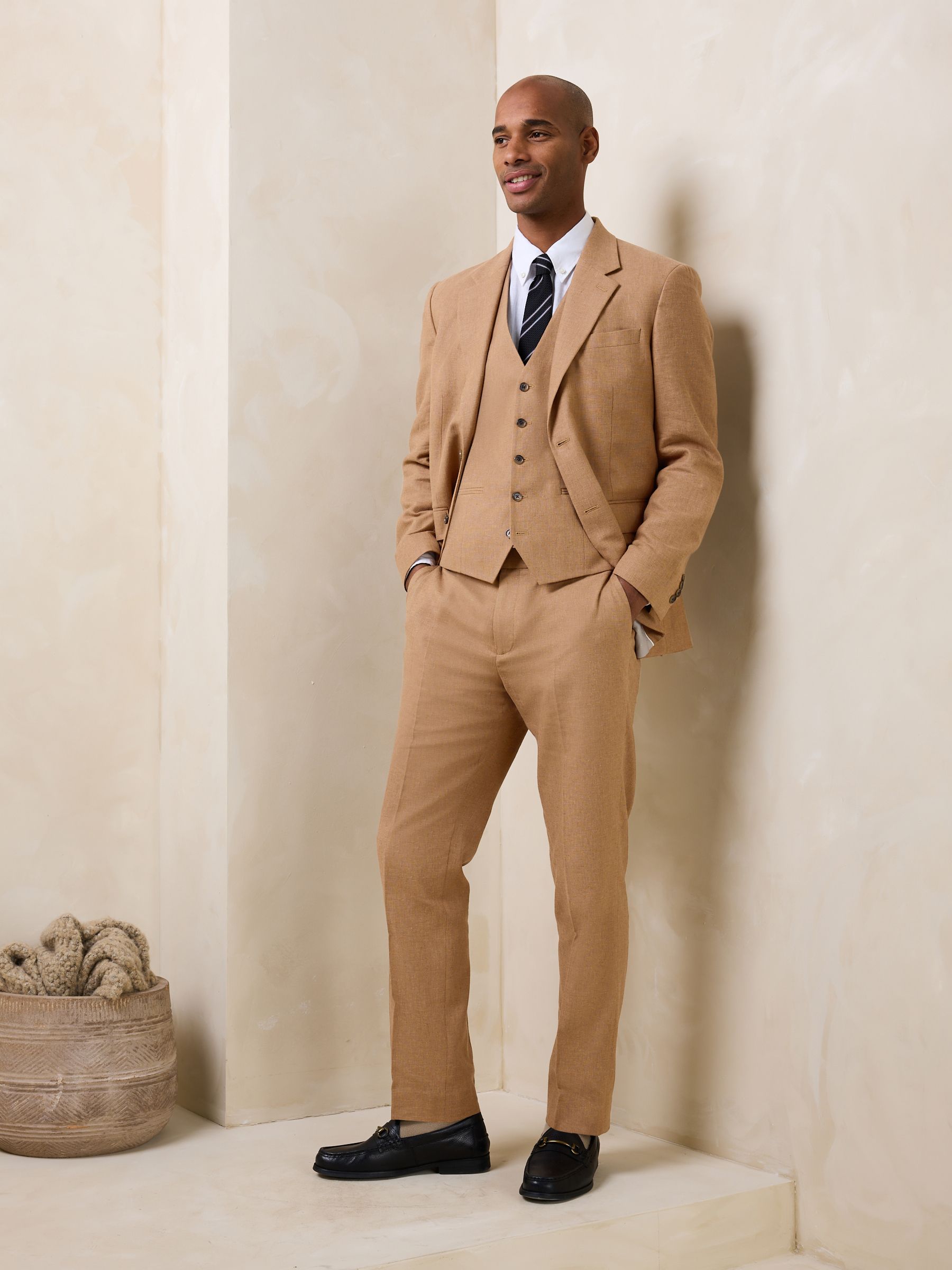 Buy Toffee Brown Linen Blend Texture Suit Waistcoat from Next USA
