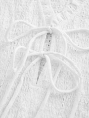 White Broderie Smocked Tie Front V-Neck Top - Image 3 of 3