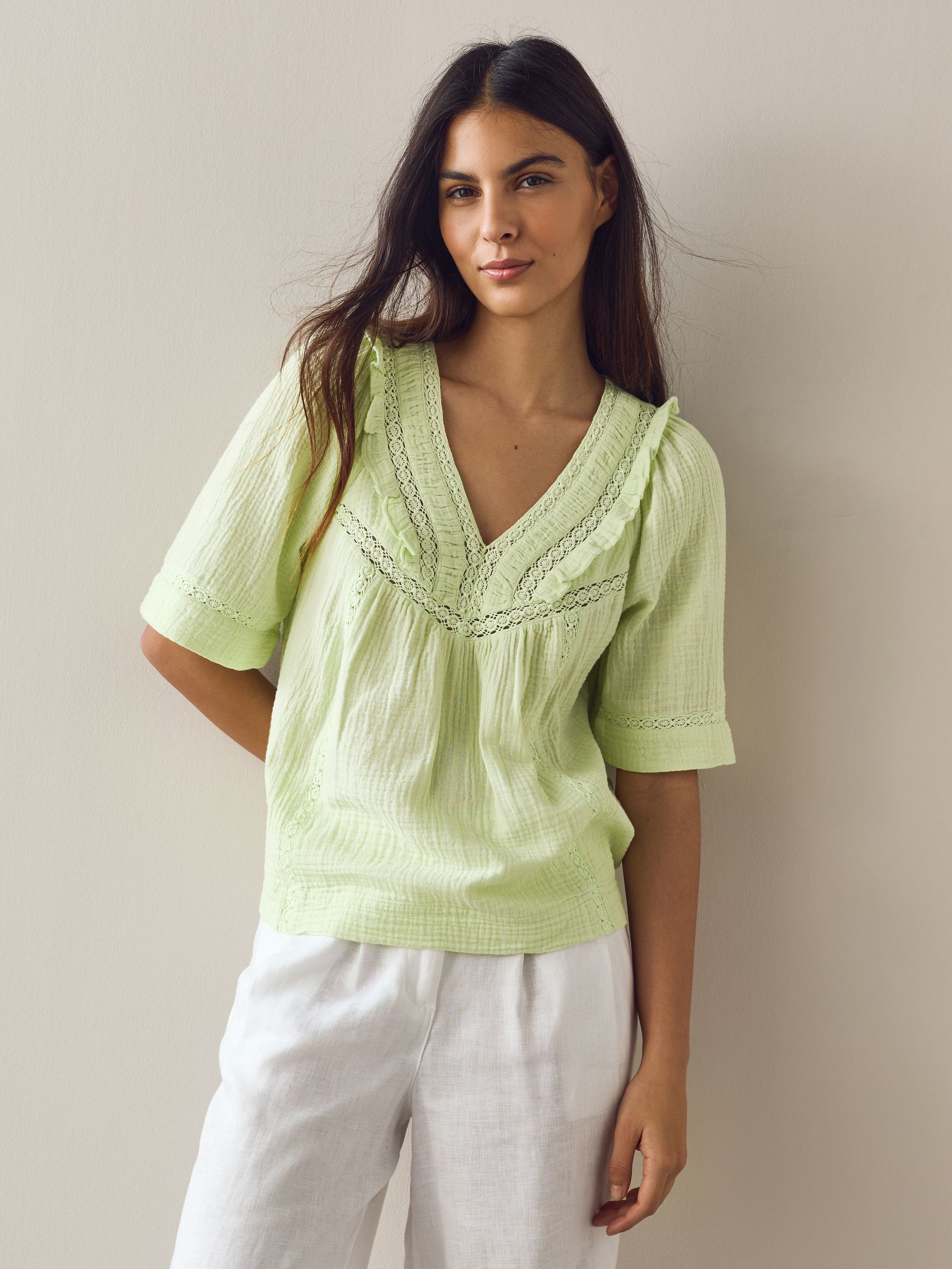 Buy Lime Green Doublecloth V-Neck Ruffle Front Blouse from Next USA