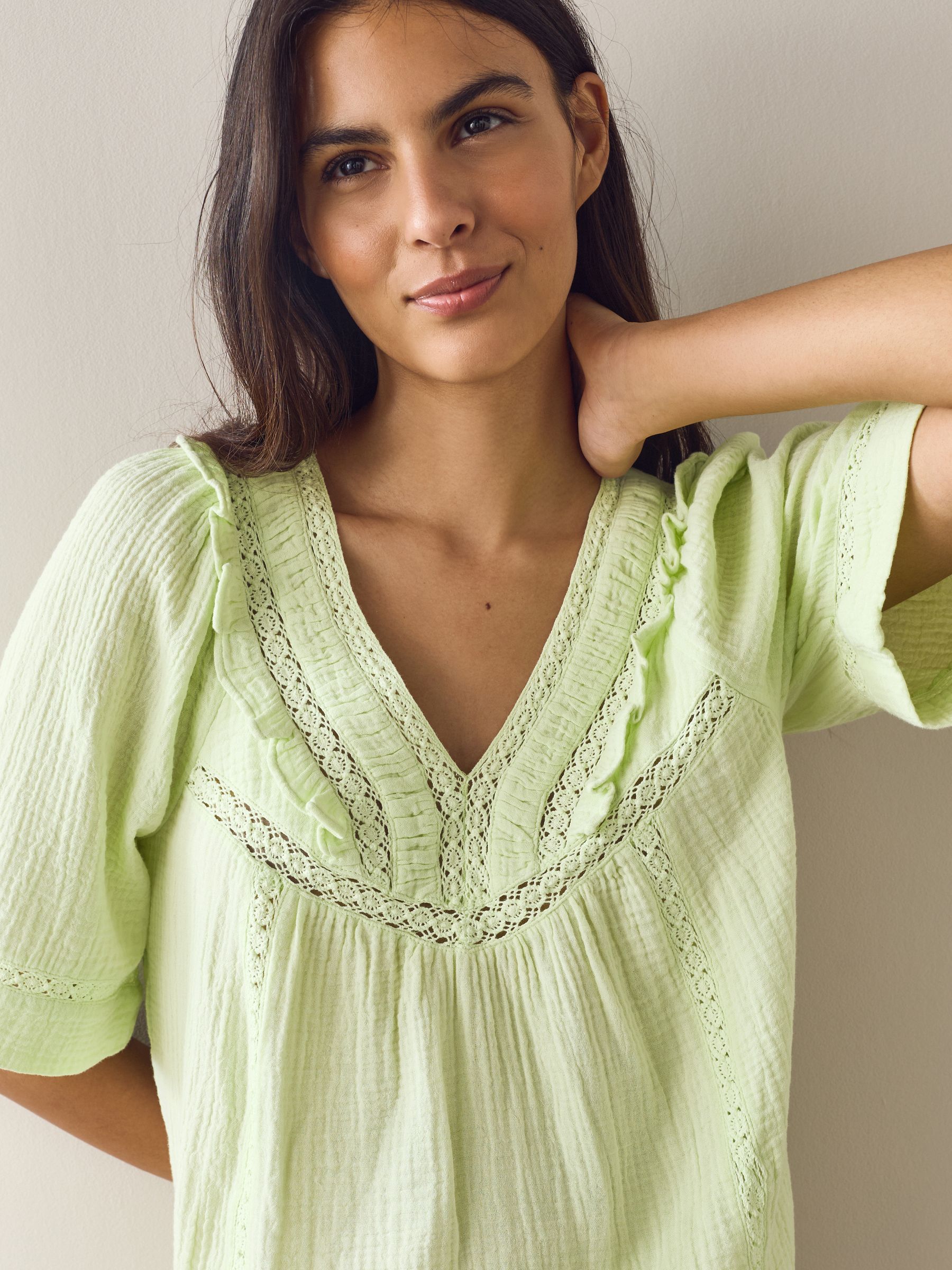 Buy Lime Green Doublecloth V-Neck Ruffle Front Blouse from Next USA