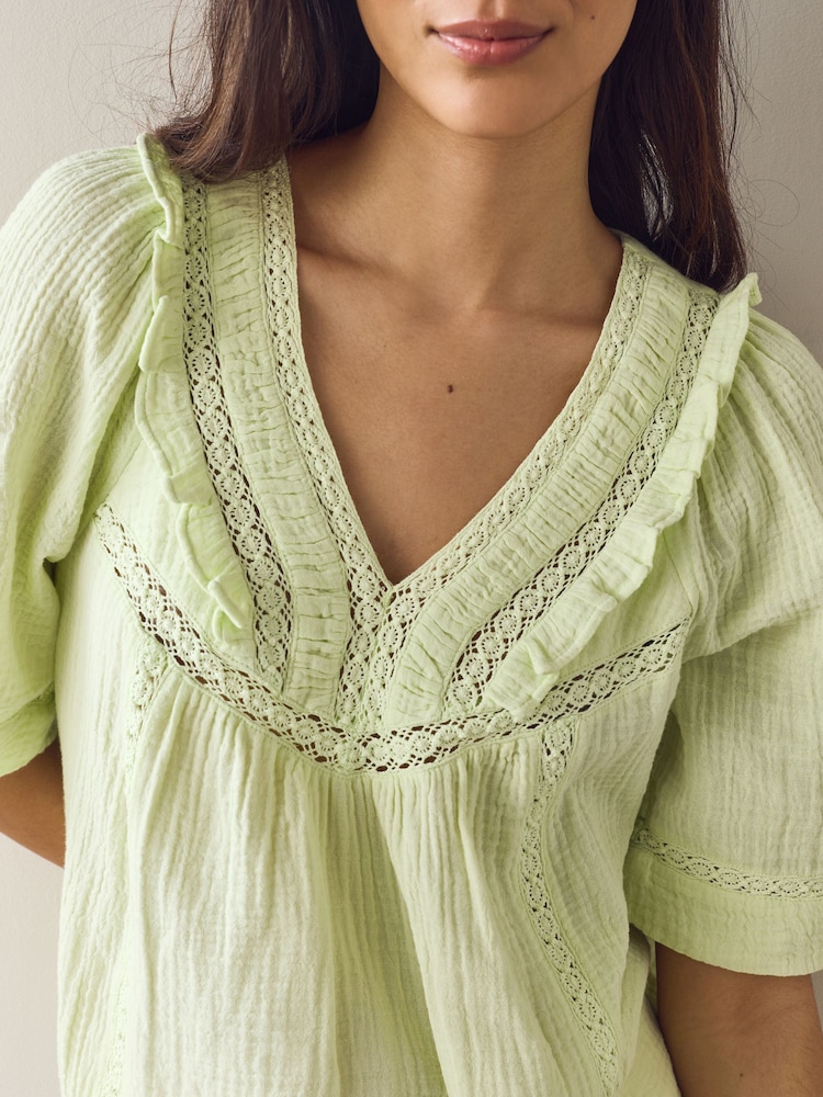 Lime Green Doublecloth V-Neck Ruffle Front Blouse - Image 5 of 5 Lime Green Doublecloth V-Neck Ruffle Front Blouse - Image 5 of 5