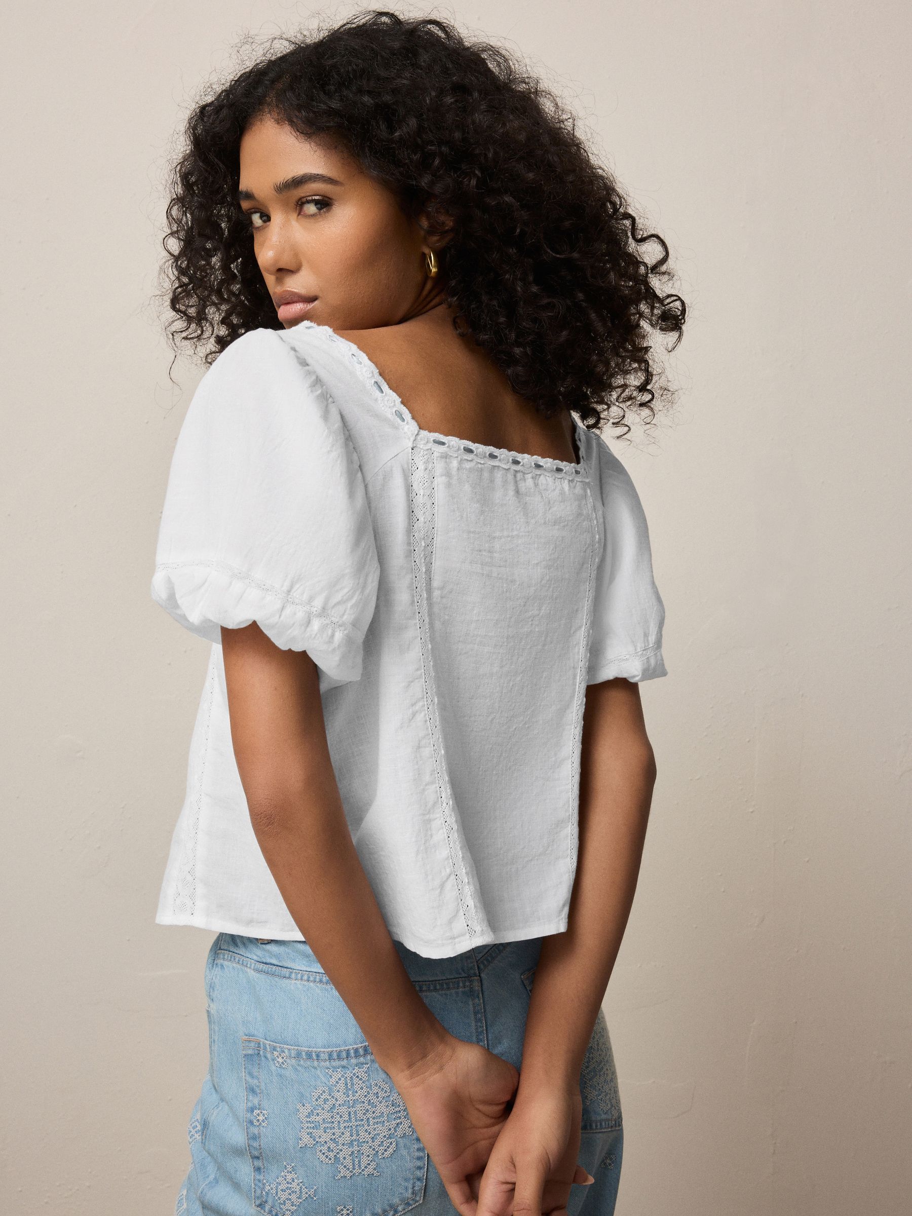 Buy White/Blue Puff Sleeve Short Sleeve Top from Next USA