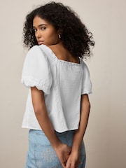 White Puff Sleeve Short Sleeve Top - Image 3 of 7