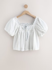 White Puff Sleeve Short Sleeve Top - Image 5 of 7