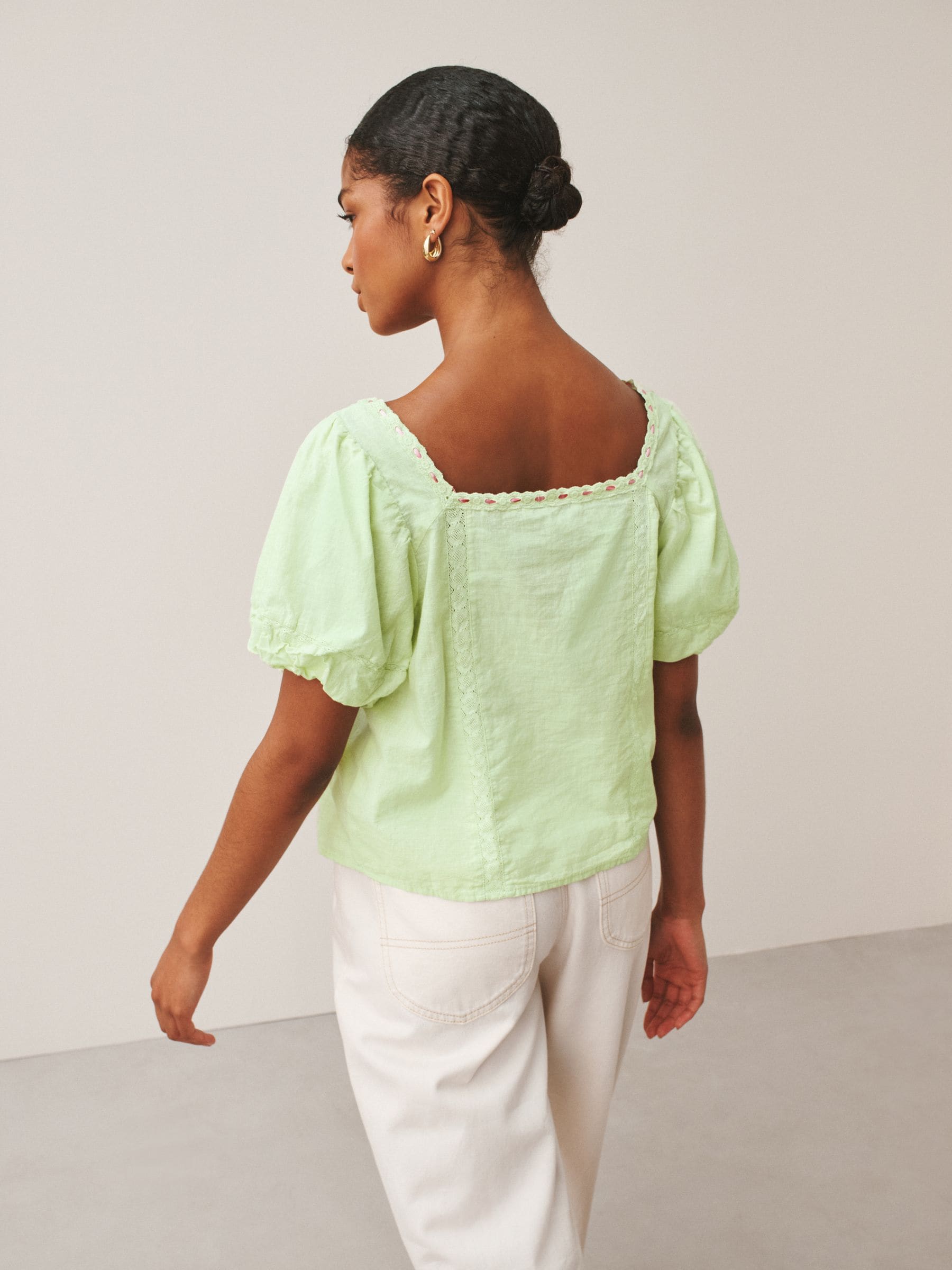 Buy Green/Pink Puff Sleeve Short Sleeve Top from Next USA